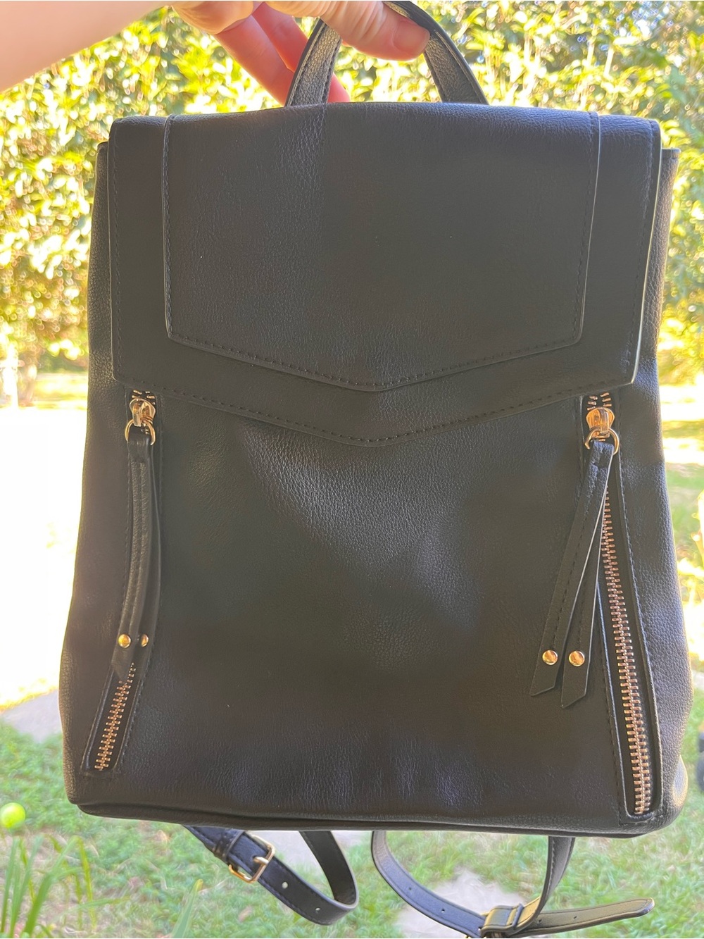 Black leather backpack purse